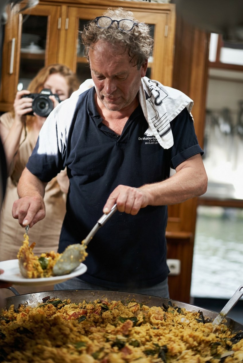 Chef-kok richt de gerechten aan boord aan